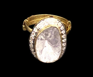 14k Gold and Diamond Polki Open Setting Ring with Big Uncut - gold diamond polki kundan meena jadau jewellery