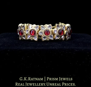 23k Gold and Diamond Polki Bracelet Pair (Paunchi / Ponchi) with ruby-red Stones