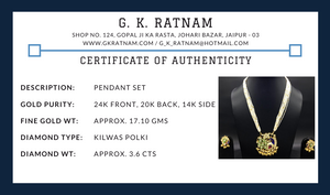 18k Gold and Diamond Polki Peacock Pendant Set with chid pearl bunch - G. K. Ratnam