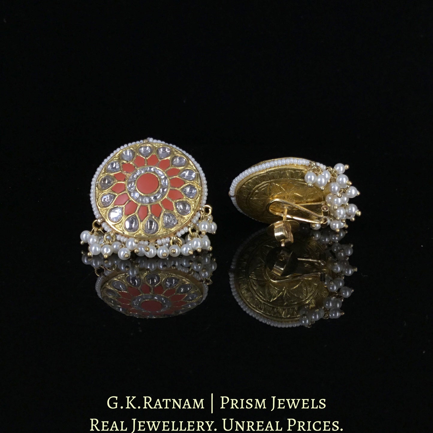 23k Gold and Diamond Polki Long Pendant Set with Coral (moonga) elements